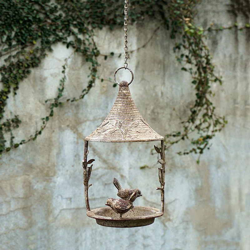 

Retro Metal Bird Bath Indoor Outdoor Rustic Garden Decor Hanging Bird Water Feeder Tray Vintage Wild Birds Feeder Tray with Hook