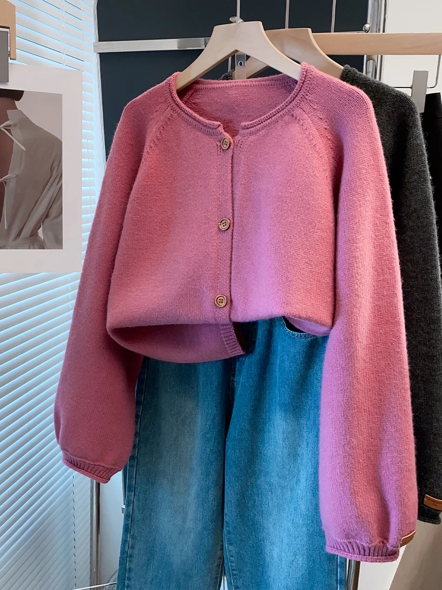 Loose Knitted round Ne Cardigan Women's Thiened Sli Sweater Coat Lazy Sle Outerwear Spring 2025 New Arrival