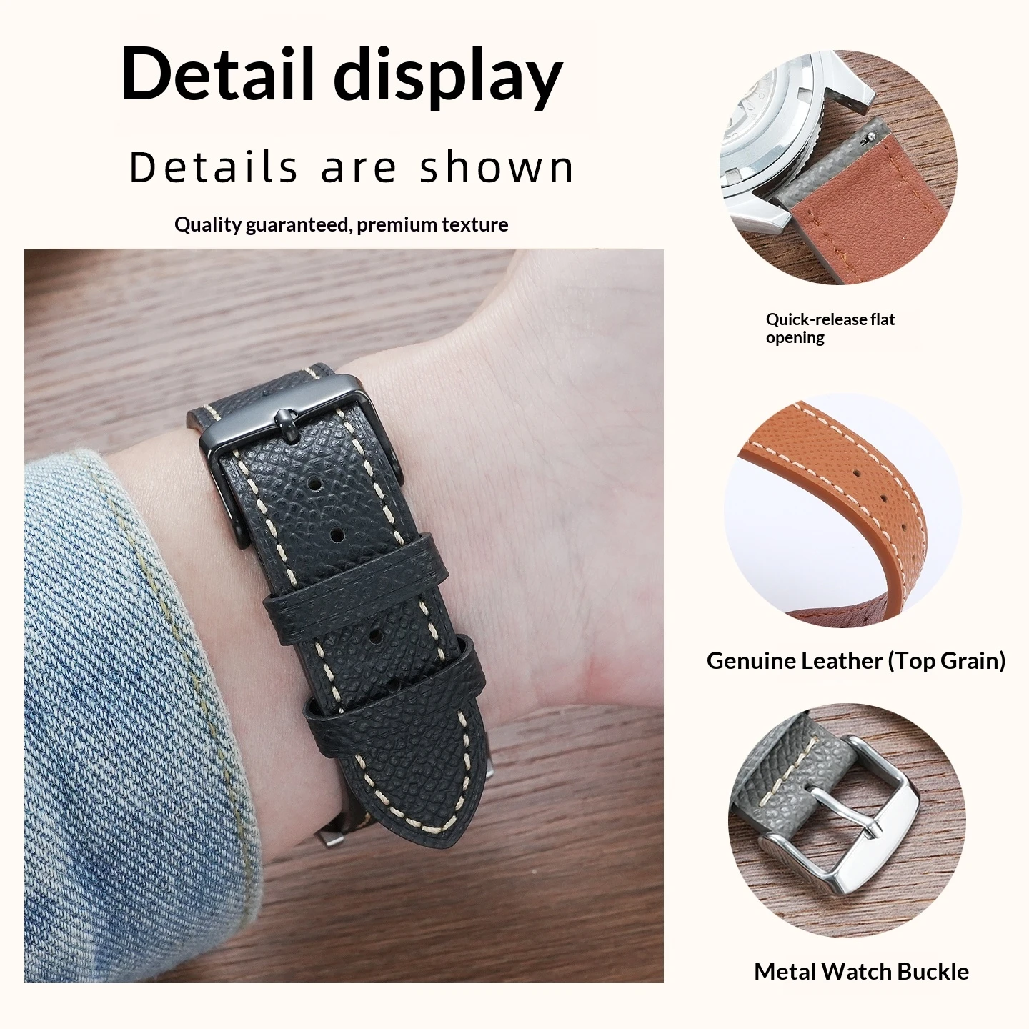 For Cartier Santos Dumont Tank London Series Cowhide Leather Watch Band for Omega Longines Tissot Palm Patterned Leather Strap view 5