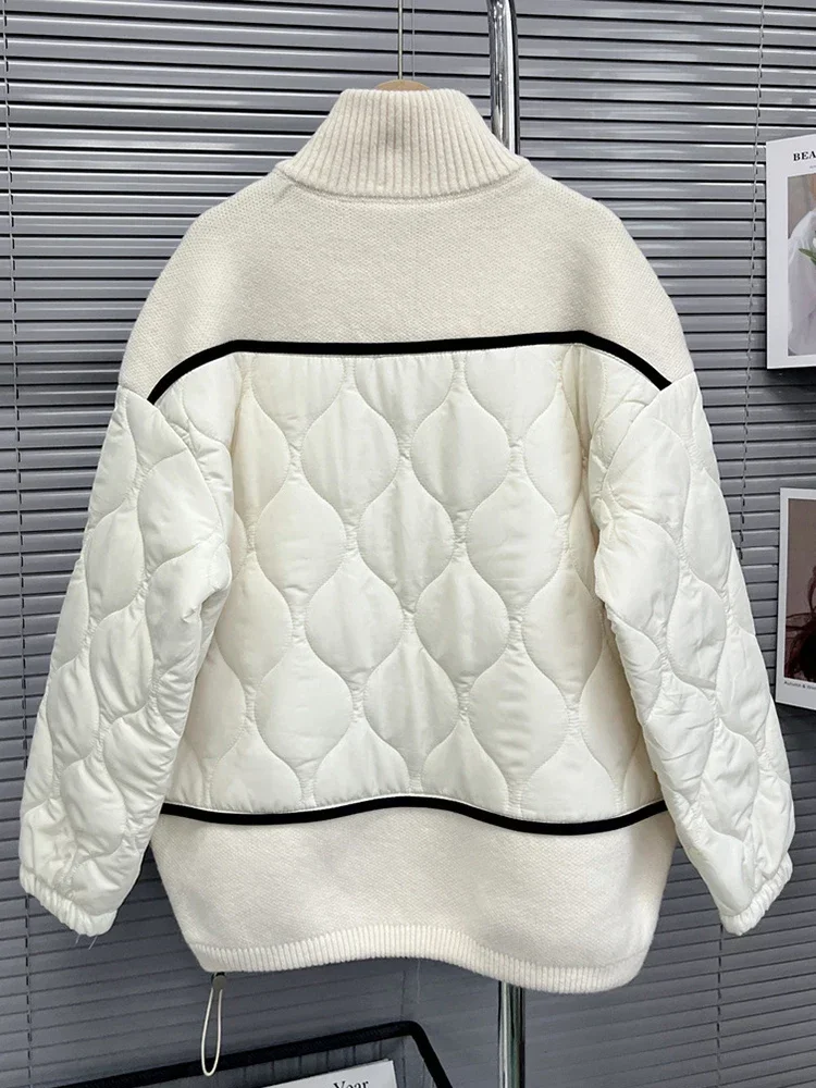 Puffer Jackets Down Jacket Female Winter 2022 Stand Collar Long Sleeve Patchwork Knitting Loose Coats Female 2022