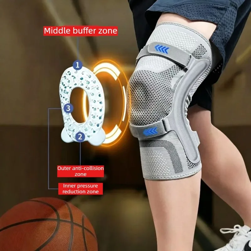 Lightweight Compression Knee Sleeve with Silicone Patella Pad Spring Stabilizedwith Adjustable Straps for Hiking & Climbing