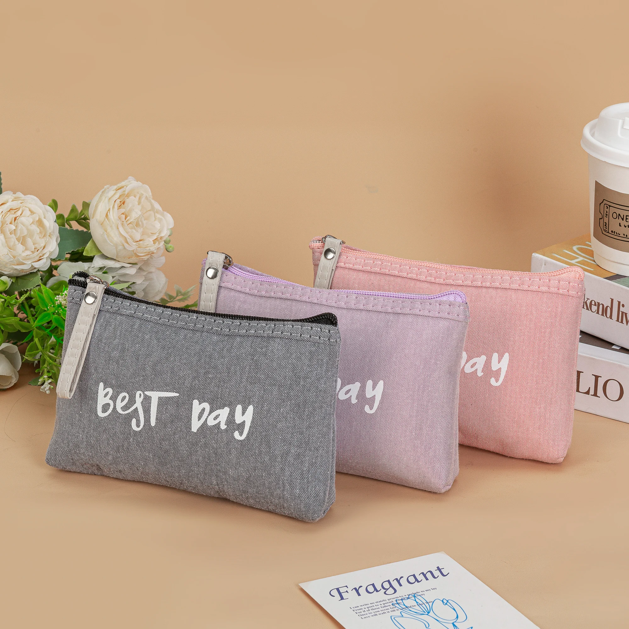 Canvas Letters Small Cosmetic Bags Ladies Women Portable Make Up Custom Waterproof Travel Toilet Pouch