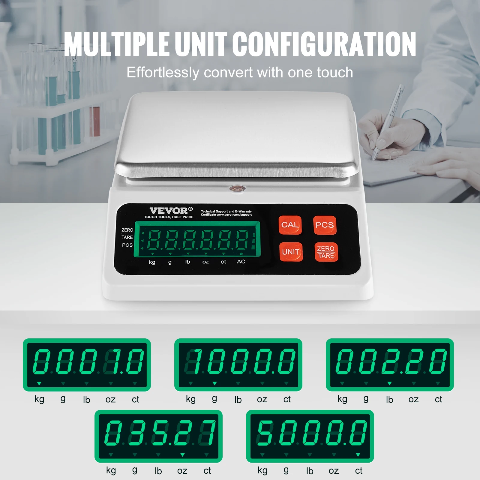 VEVOR 10kg x 0.1g Digital Counting Scale Electronic Laboratory Balance with LED Screen Table Top Scale for Industrial Weighing