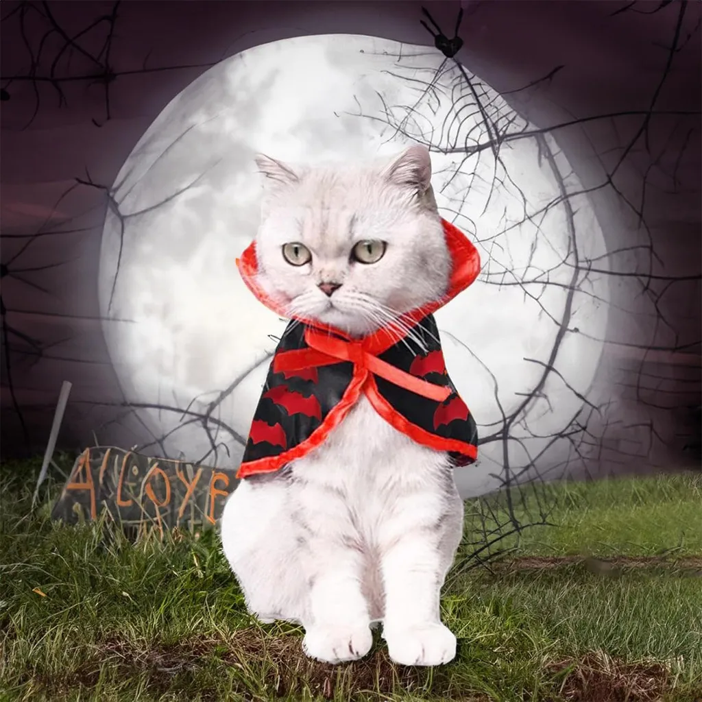 

2024 NEW Halloween Pet Costumes Cosplay Vampire Cloak For Small Cat Kitten Puppy Dress Kawaii Pet Clothes Cat Accessoties Gift