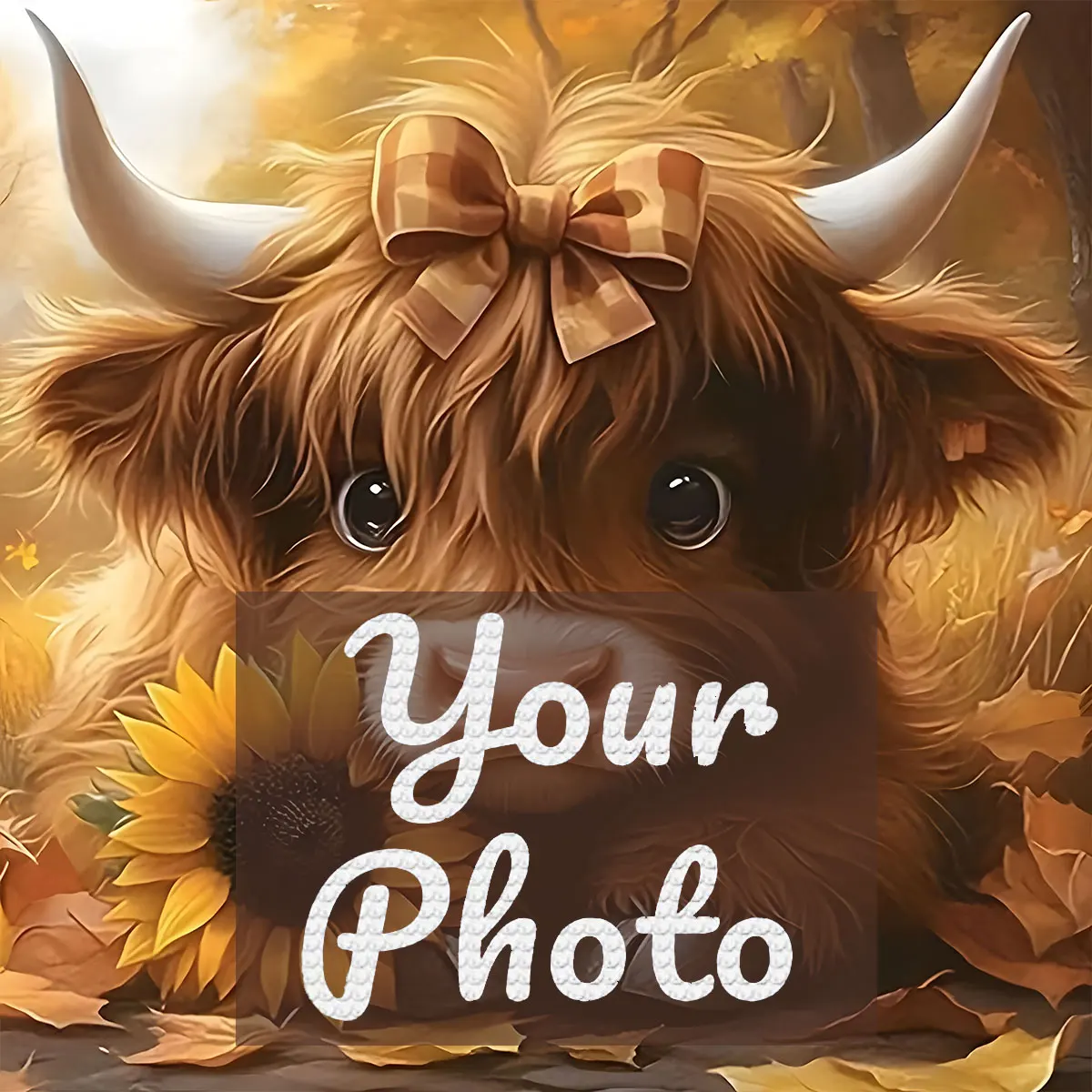 Custom Diamond Painting from Photo New! 5D Diamond Painting Kit - Autumn Cute Highland Cow, Cartoon Calf Sunflower Bow. Beginner