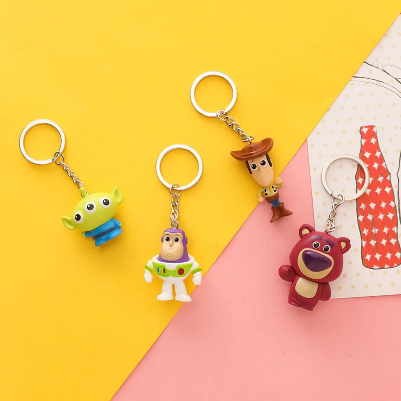 Disney Toy Story Keychain Woody Buzz Lightyear Rex Anime Action Figure Model Pvc Kids Cartoon Bag Doll Pendant Toys Gift