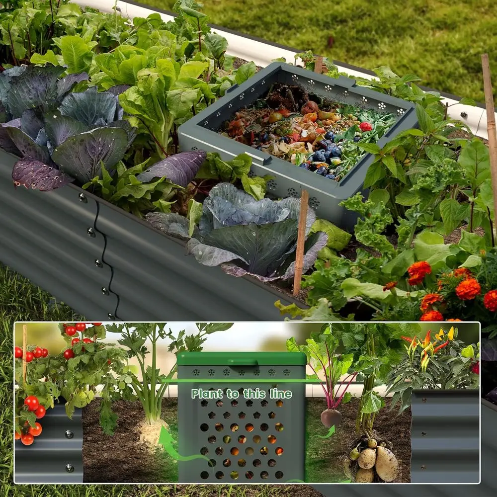 مكون مطبخ سعة 1 جالون مع غطاء وصندوق دودة سعة 8 جالون، وقفازات حديقة وبطانية من الجوت متضمنة - كومبسولة داخلية/خارجية مدمجة #4