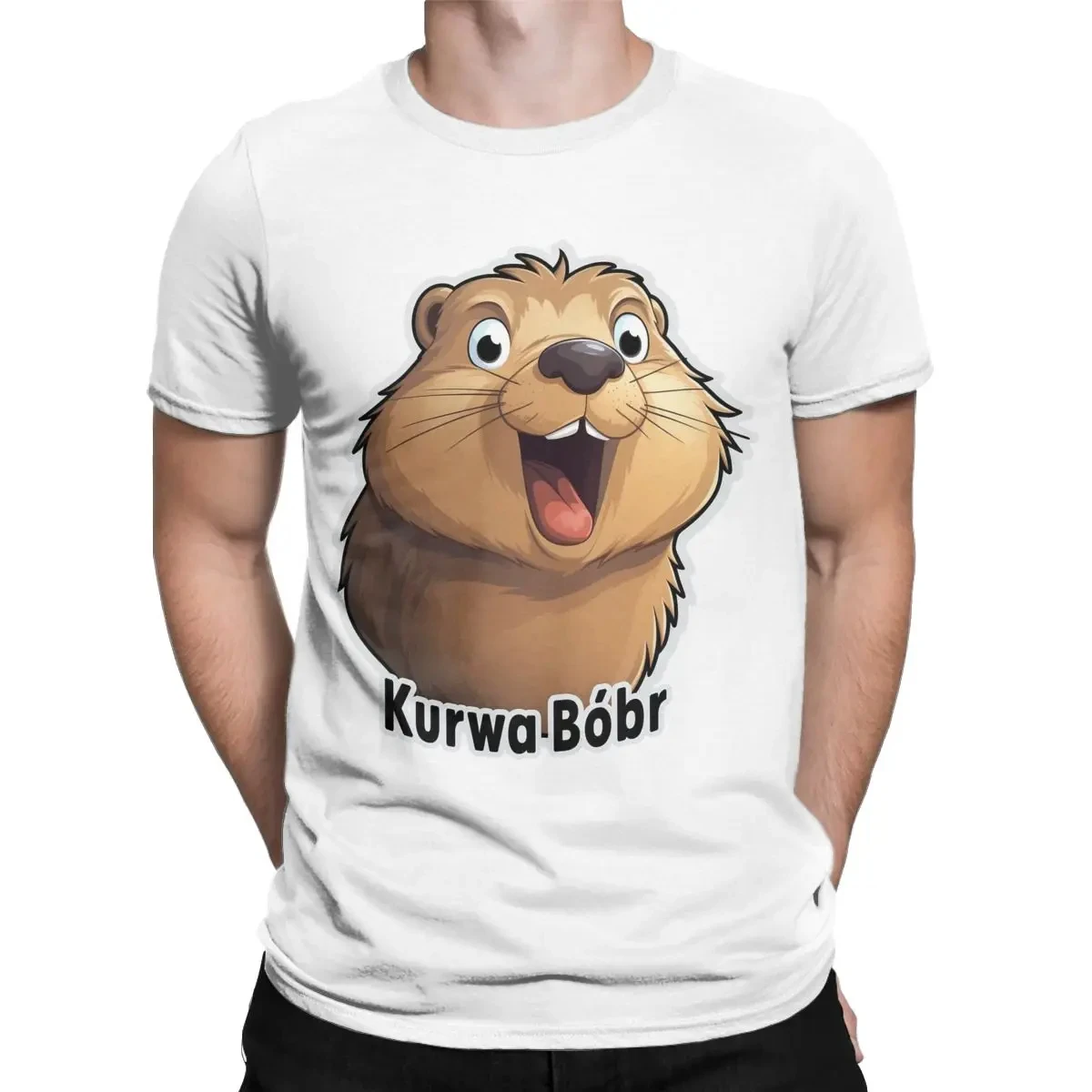 

Kurwa Bobr Bober Beaver Boberek Men T Shirts Cute Vintage Tee Shirt Short Sleeve Round Neck T-Shirt Cotton Plus Size Clothes