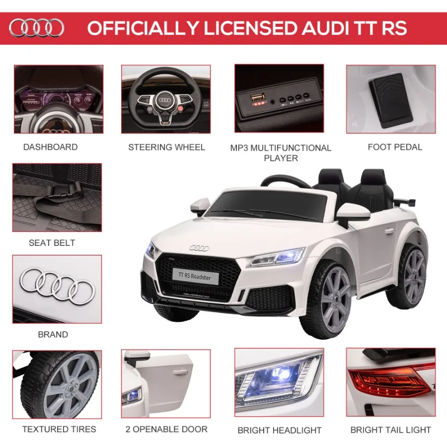 6V Electric Ride On Car Licensed Audi TT RS with Seat and Remote Control Horn Music MP3 White