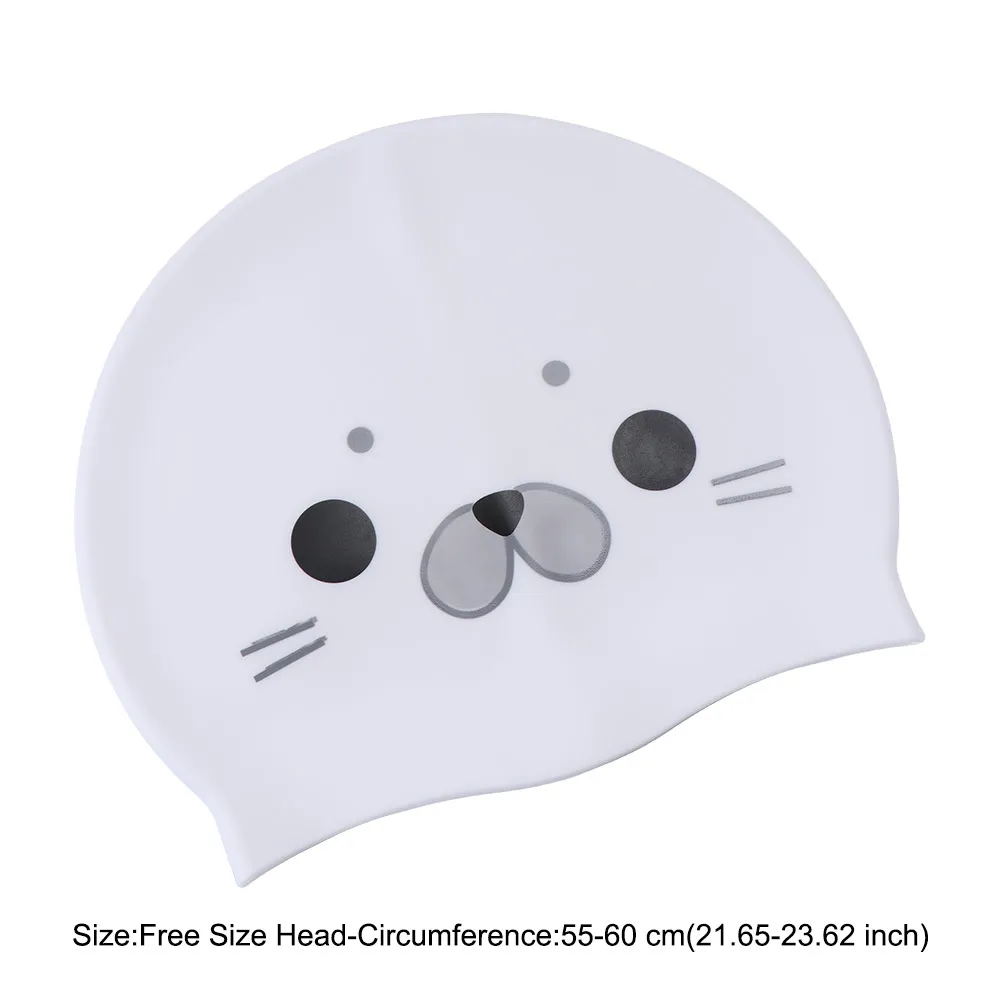 Women Girls Waterproof Seal Swim Cap Non-Slip Ear Protection Silicone Swimming Hat Comfortable Elastic Cartoon Swim Cap Unisex