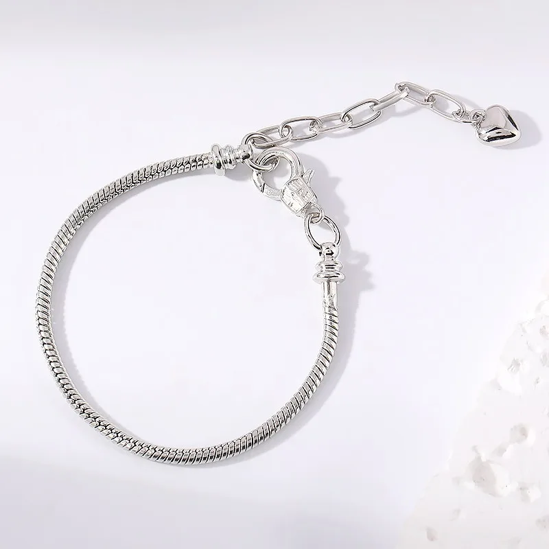 1 pçs feminino prata coração cobra osso corrente pulseira personalizado amor pingente simples romântico ajustável versátil