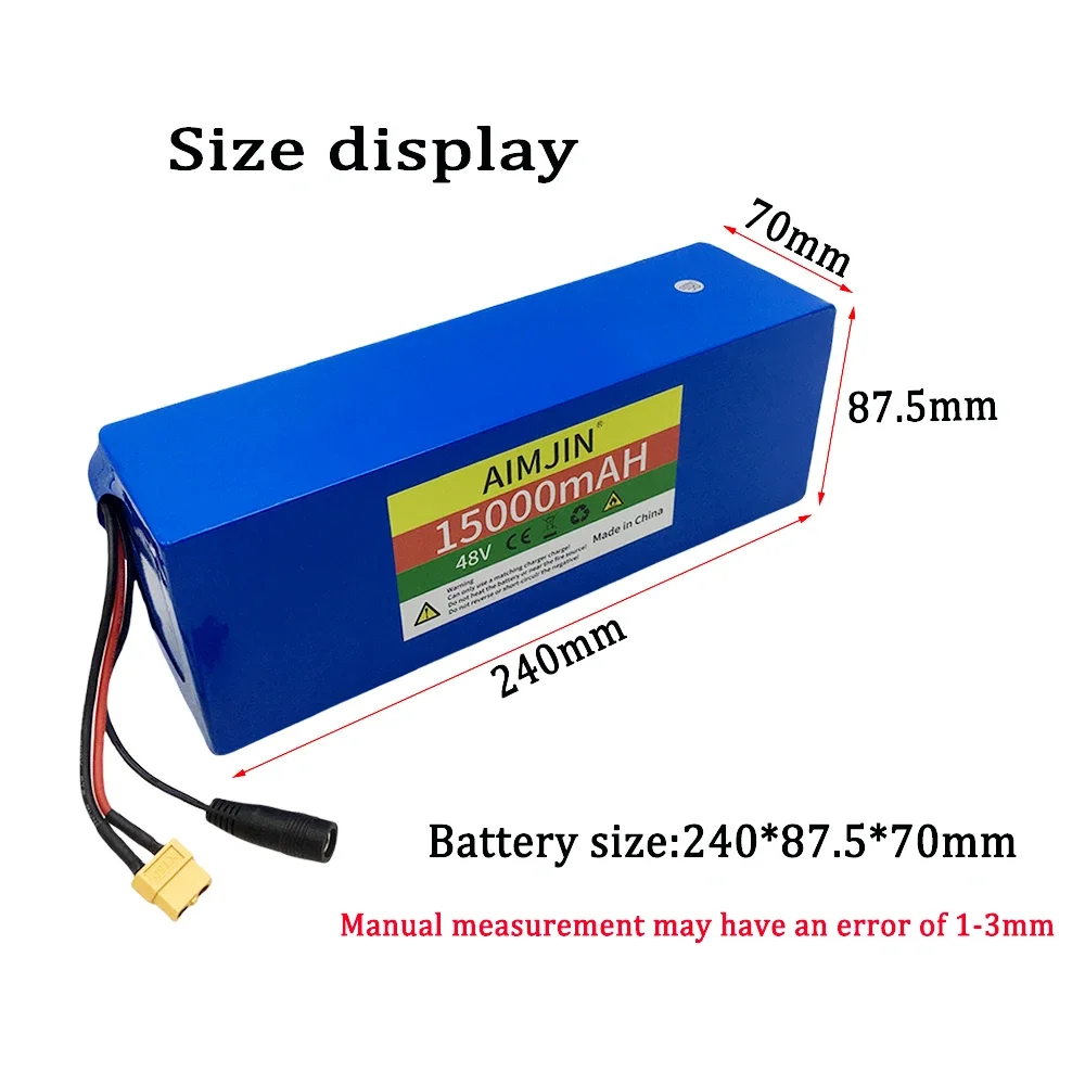 48V 15000mAh Electric Bike 18650 Lithium Battery 13S4P 500W Scooter Battery Pack Electric Bike Battery+54.6V 2A Charger