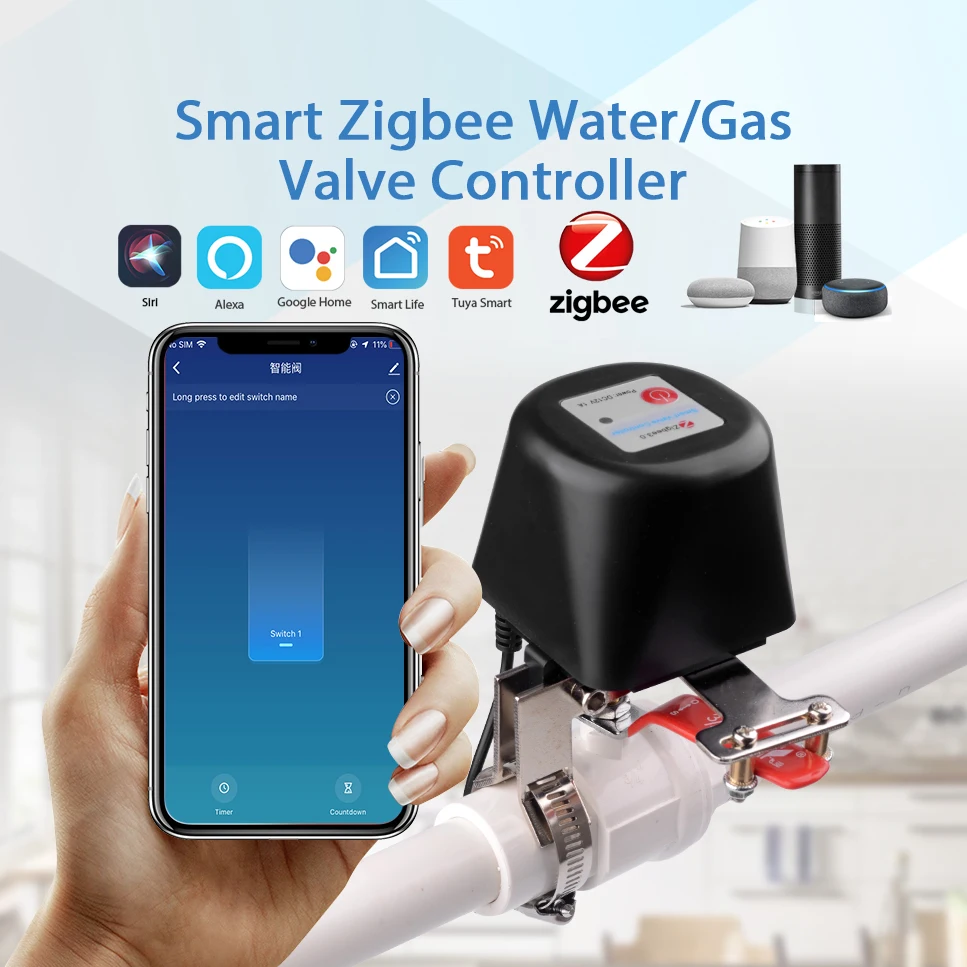 

SMARSECUR Tuya Zigbee Беспроводной контроллер водяного клапана Smart Life, умный контроллер отключения подачи воды для умного дома