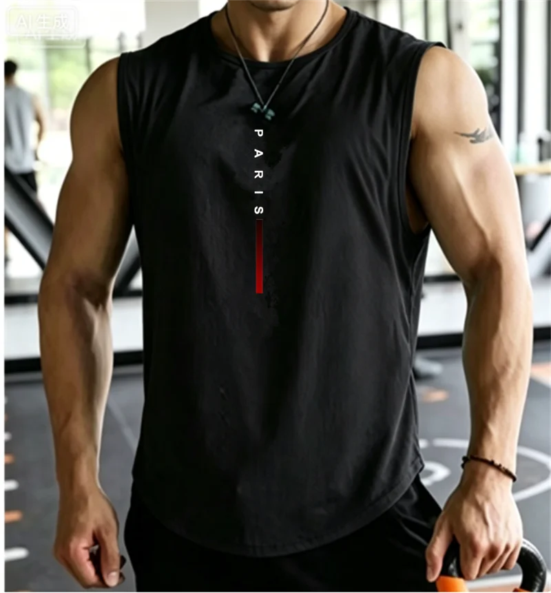 PARIS  Bodybuilding Sports Tank Tops Men Gyms Fitness Workout Sleeveless Shirt Male Summer Loose Undershirt Running men Vest