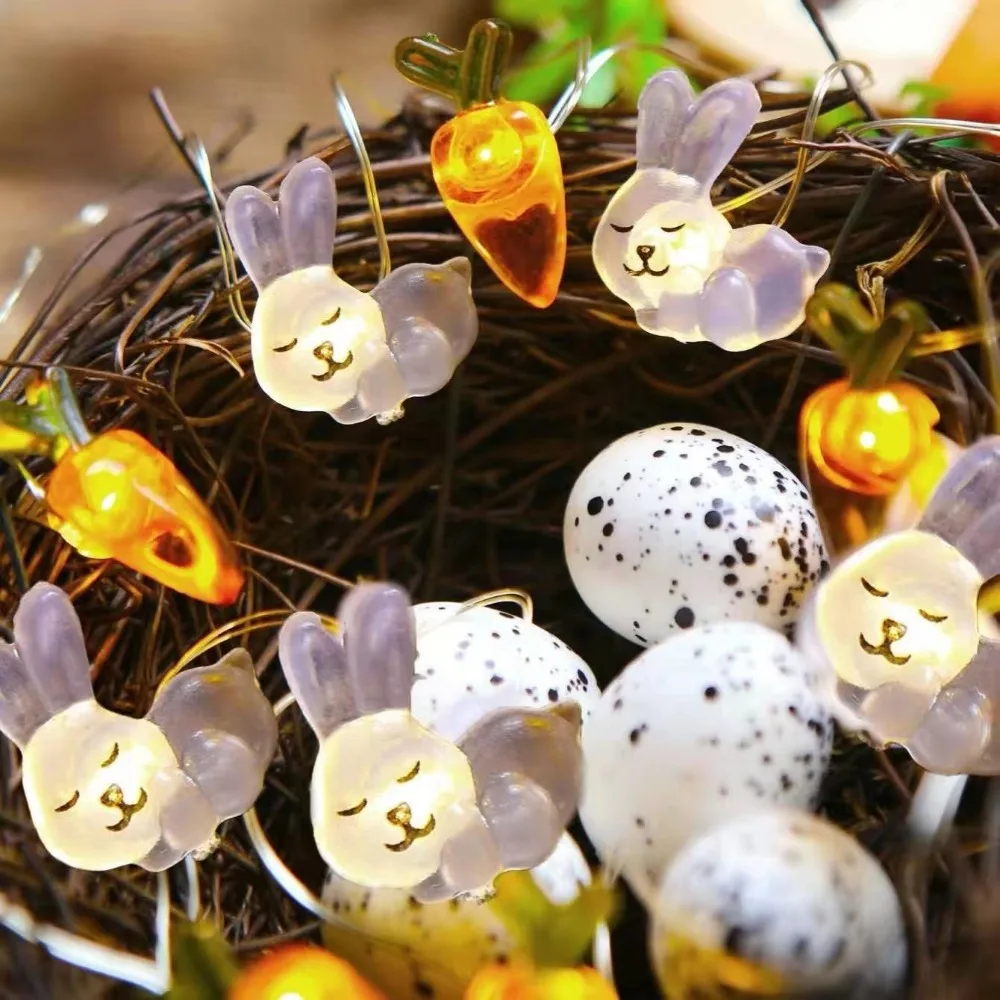 2M 20LED Rabbit LED String Light Easter Decoration Carrot Chick Eggs Bunny Carrot Lanterns Happy Easter Fairy Light Garland