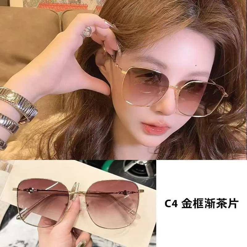 2026 New Arrival Gold Frame Sunglasses Women's Fashionable Ultra Light Large Frame Gold Silk Sunscreen High Style Sunglasses