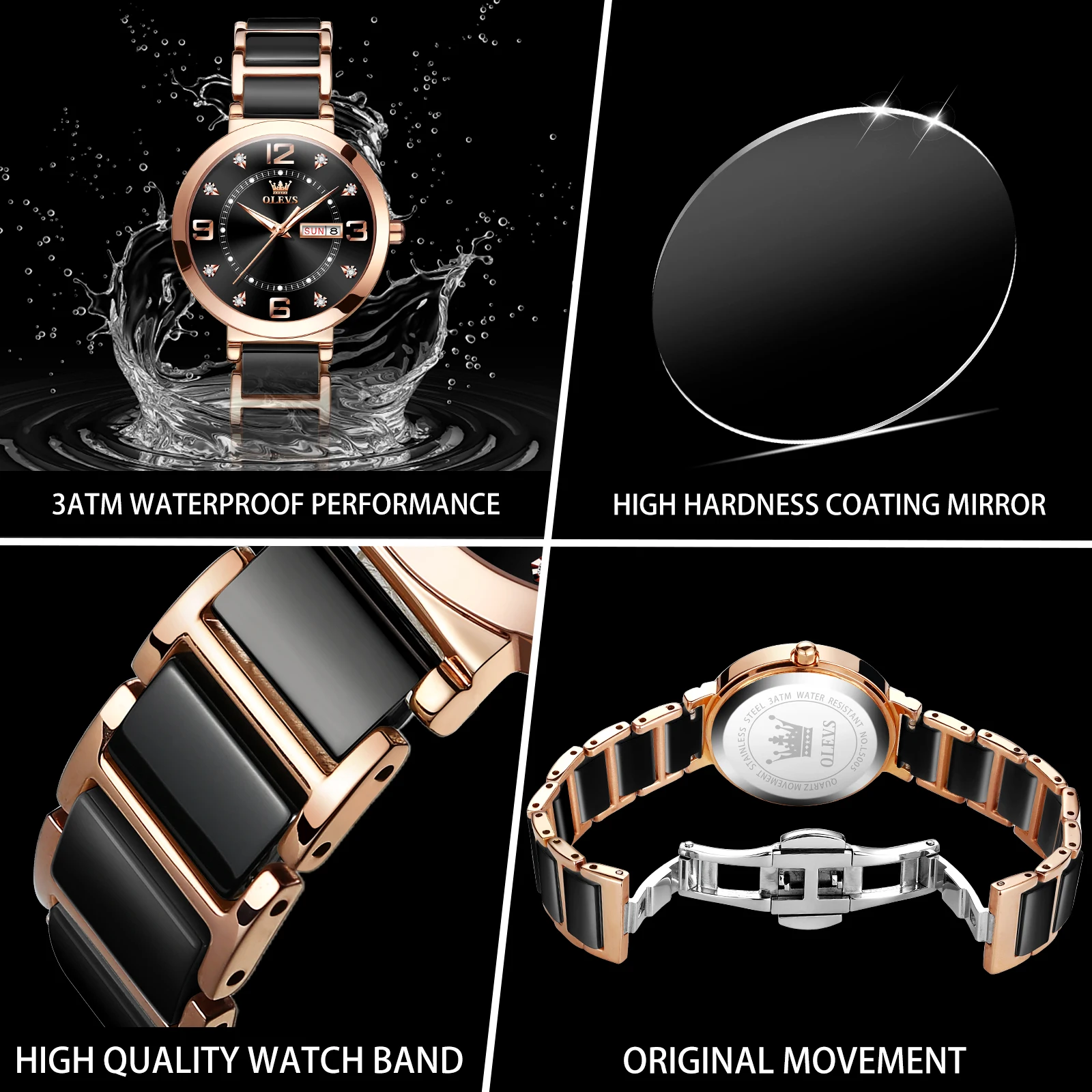 OLEVS Original Top Brand Elegant Trend Design Waterproof Watch for Women Luxury Ceramic Fashion New Business Quartz Watch Woman