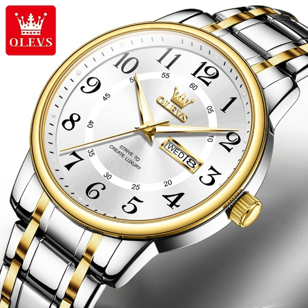 

OLEVS 2891 Модные кварцевые часы, подарочный ремешок для часов из сплава, наручные часы с круглым циферблатом, календарь с дисплеем недели