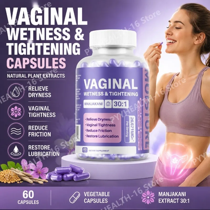 Vaginal Wetness & Tightening Capsules with Kacip Fatimah Manjakani Slippery Elm Fenugreek Plant Based Formula 60 Capsules