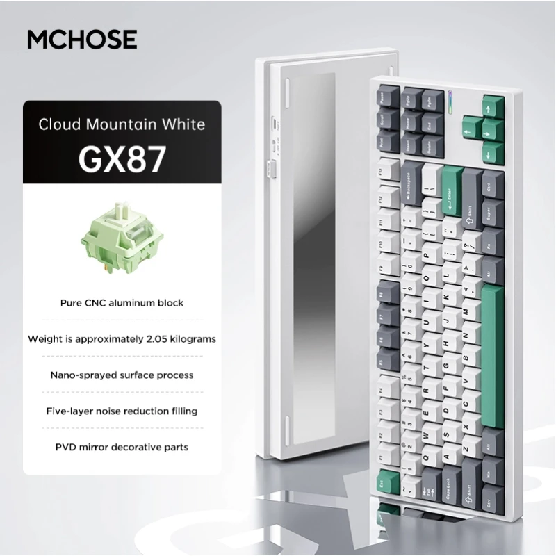 Mchose Gx87 Teclado Mecânico Alumínio Personalizado Produto Acabado Modo Triplo Sem Fio Bluetooth Esports Teclado para Jogos