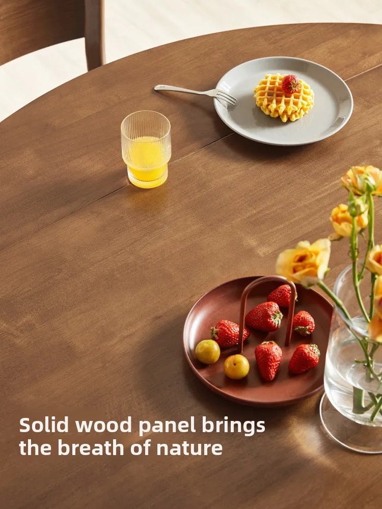 CX all solid wood dining table Nordic modern walnut retractable round table