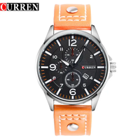 CURREN 8164 Men Quartz Watch Orange Black Fashion Unique  Cool Leather Strap Wristwatch for Male Gift Chronograph Not Available