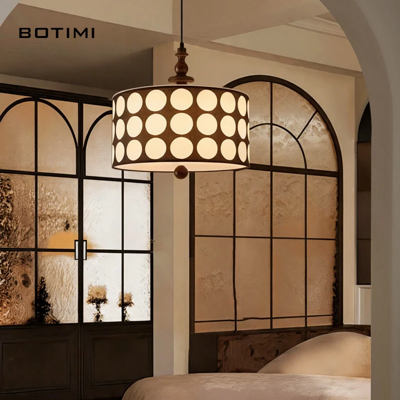 BOTIMI Round Pendant Light For Dining Wire Pendant Island Kitchen White Circle Black Cloth Suspension Luminaire Bedside Lighting