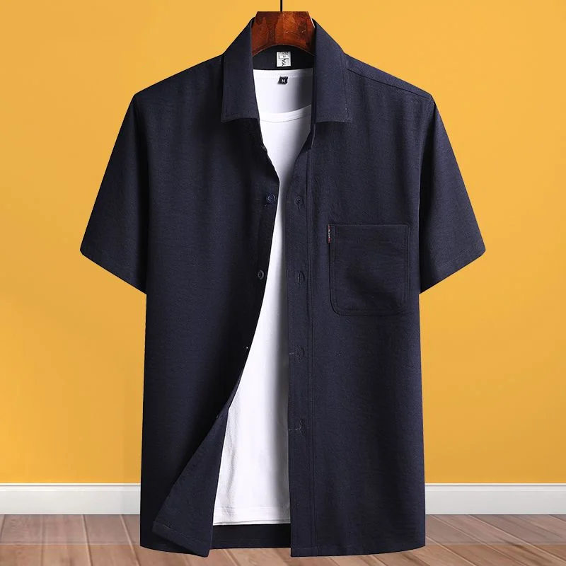 Office Short Sleeve Turn-down Collar Solid Shirts Simplicity Pockets Handsome Spring Summer Thin Fashion Casual Men's Clothing