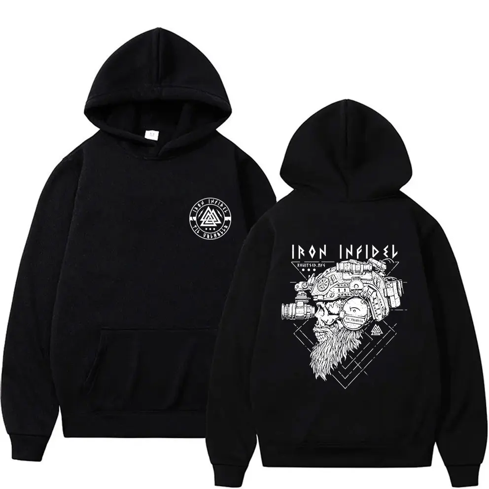 Til Valhalla American Beard Warrior Tactical Skeleton Graphic Hoodie Men Women Fashion Oversized Sweatshirt Male Casual Hoodies