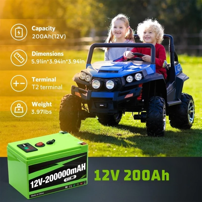 12V 200Ah Lithium Ion Battery Built In USB Interface LED Power Display Capacity Portable Outdoor Emergency Backup Power Supply
