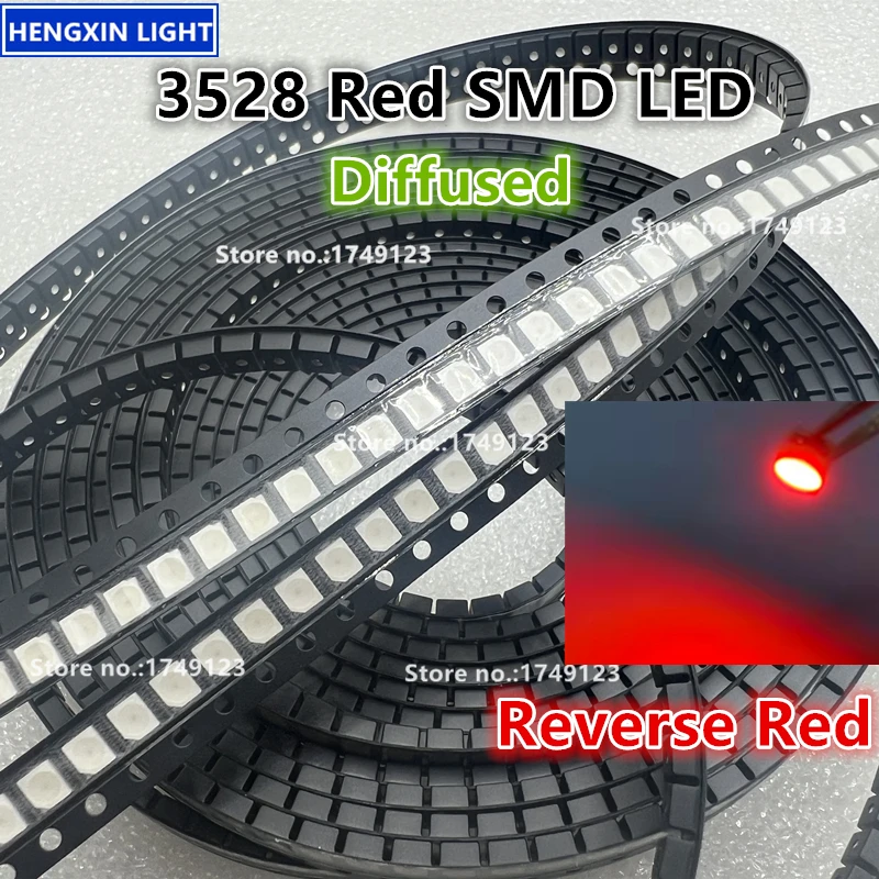 Суперяркий красный SMD LED 3528, рассеянный, обратно-красный, с матовой медной рамкой и золотым проводом, 2-контактный светодиод 1210