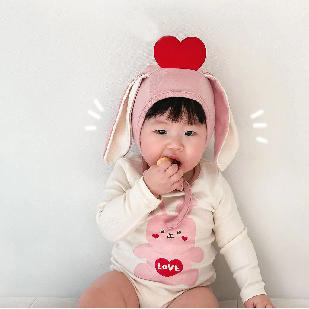 Ins Infant Baby Girl Clothes Sweet Lovely Rabbit Onesie  Spring Newborn Long-Sleeved Romper Photoshoot Outfit for Celebration