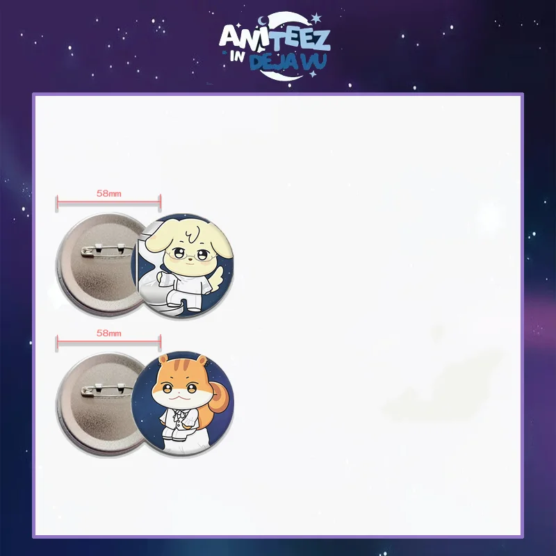 ATEEZ ANITEEZ IN DEJA  Round Badge Bag Tinplate Brooch Pin Cartoon Animal Character Brooch Pin Fans Collection Bag Pendant Gift