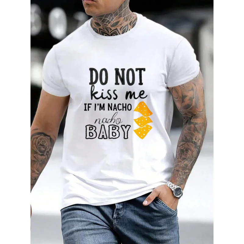 

Мужская футболка белая «Не поцелуй меня, если я начо», детский принт с рисунком и текстом, хлопок высокого качества, 180 г