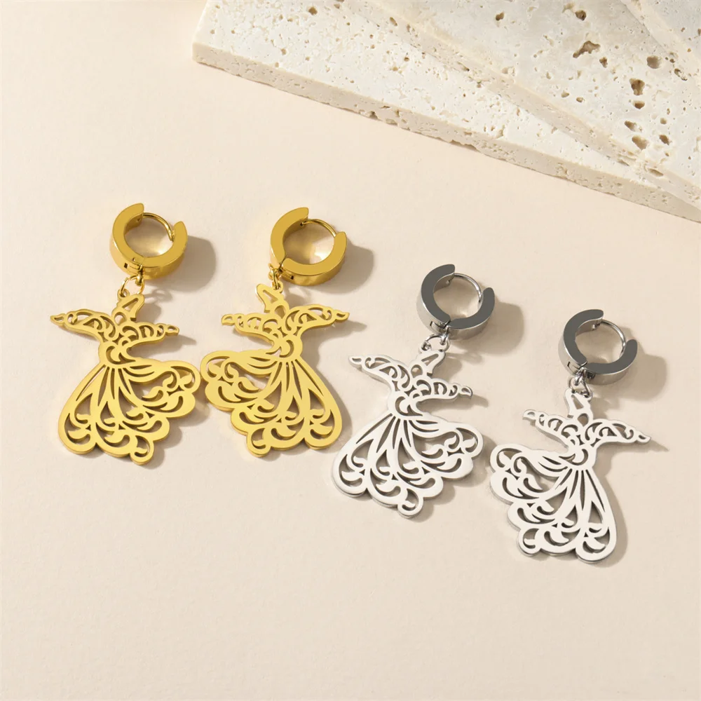 Gold Plated Sama Dance Earrings Unique Design Sufi Drop Dangle Earrings Women Stainless Steel Jewelry pendientes 2023 tendencia