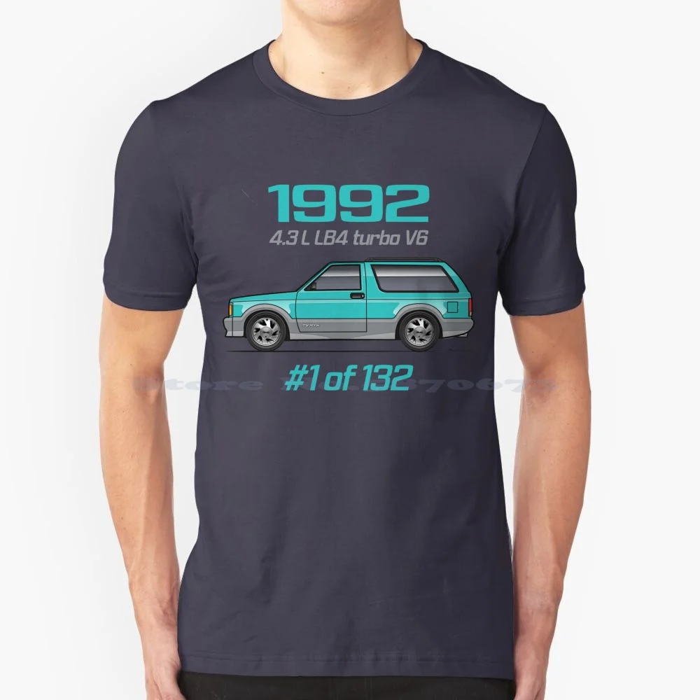 1992-Bright Teal And Gray T Shirt 100% Cotton Tee 1992 1993 Typhoon Lb4 V6 Turbocharged Intercooled Suv Custom Slammed