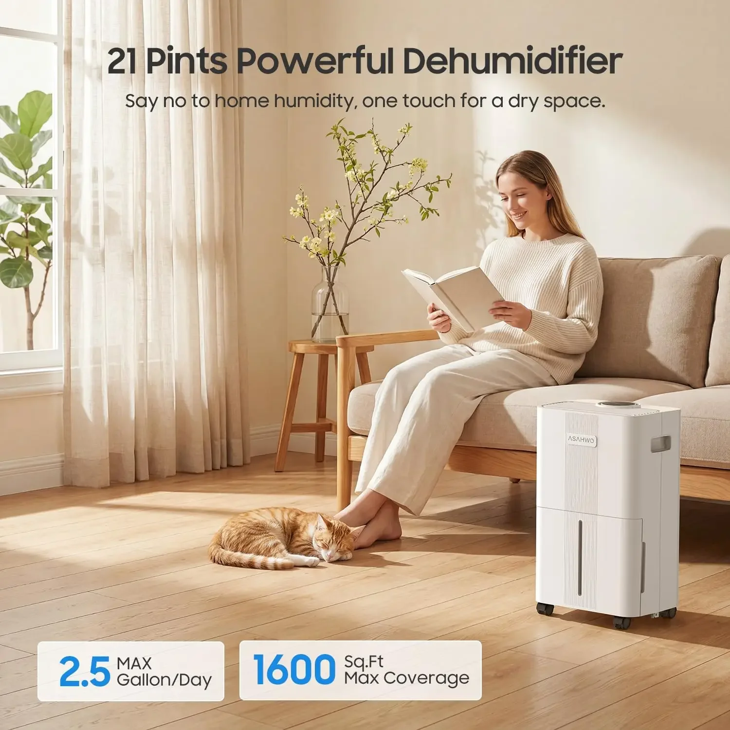1600 Sq.ft Dehumidifier for Basement,21 Pints Dehumidifiers for Home with Drain Hose,3 Modes, 24H Timer,Washable Filter