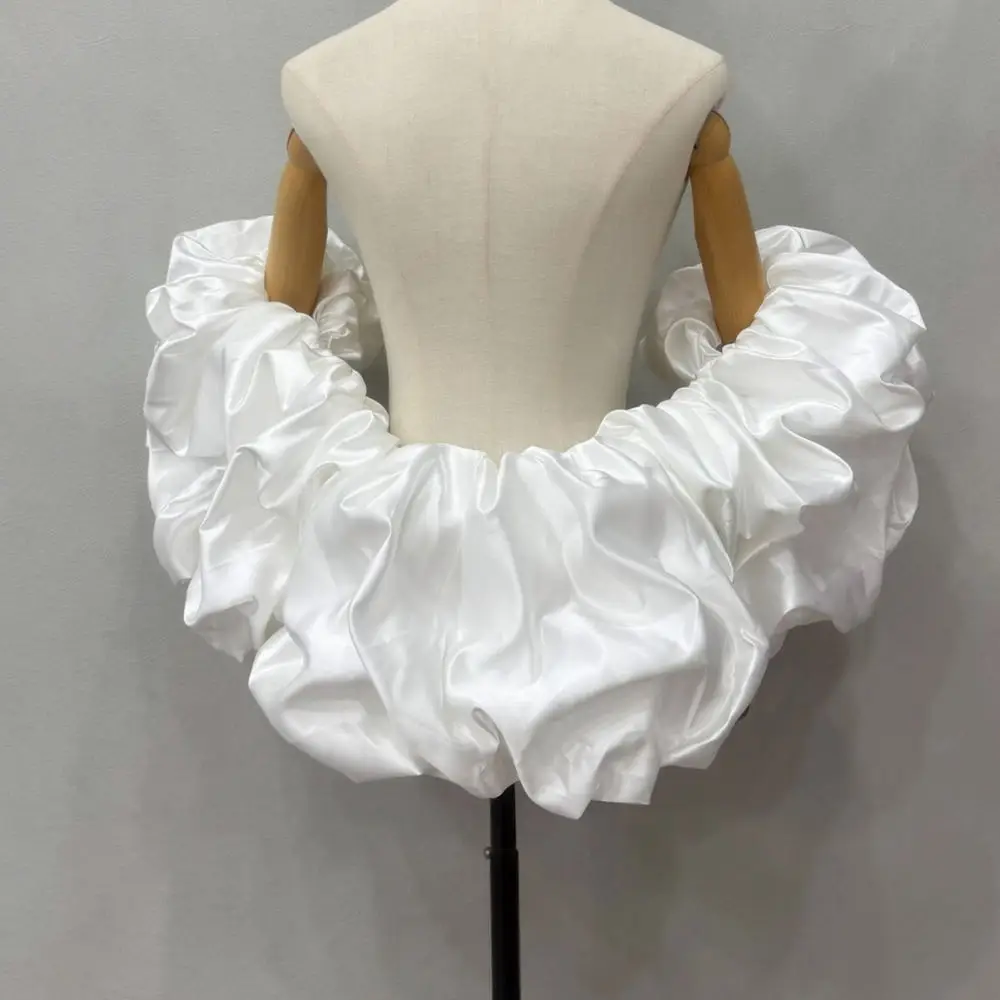 Chic Satin Pleated Shawl Off Shoulder Elastic Wrap Women Bridal Wedding Evening Formal Dress Accessory Elegant Shrug