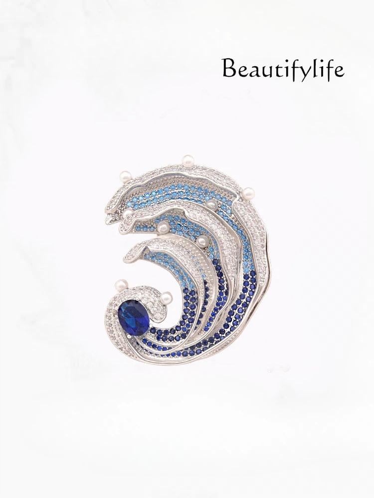 

Light luxury designer art brooch sapphire blue exquisite unique pin clothes embellishment jewelry