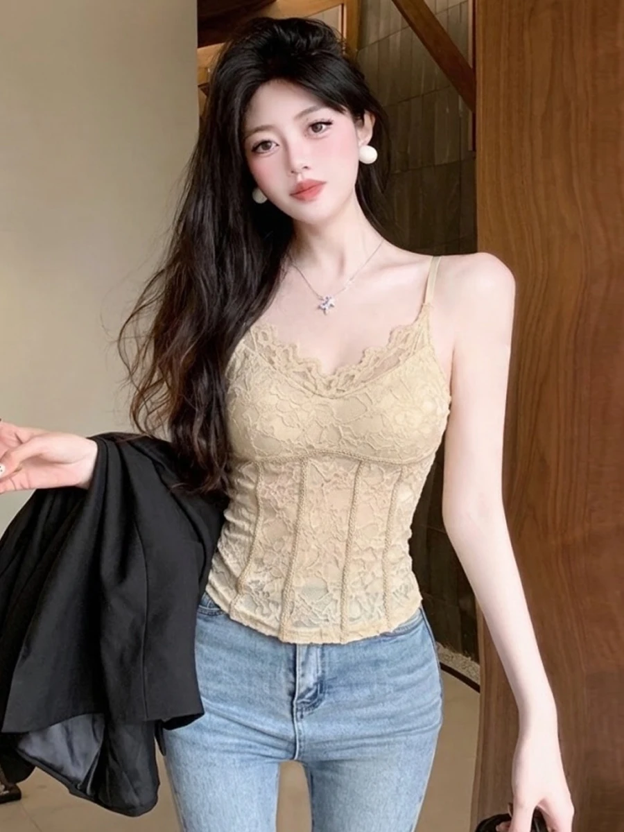 Slimming Effect Velvet Lace Strap Bridesmaid Vest Top Fashion Sexy  Clavicle Base Camisole Backless Design Breathable