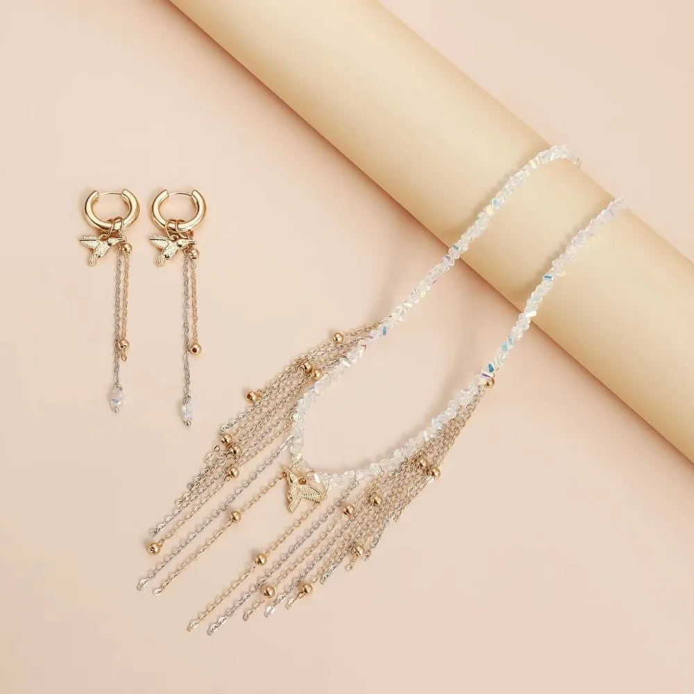 جديد Y2k الطيور قلادة قابل للتعديل سبائك الزنك شرابات المختنق استرخى أقراط النساء