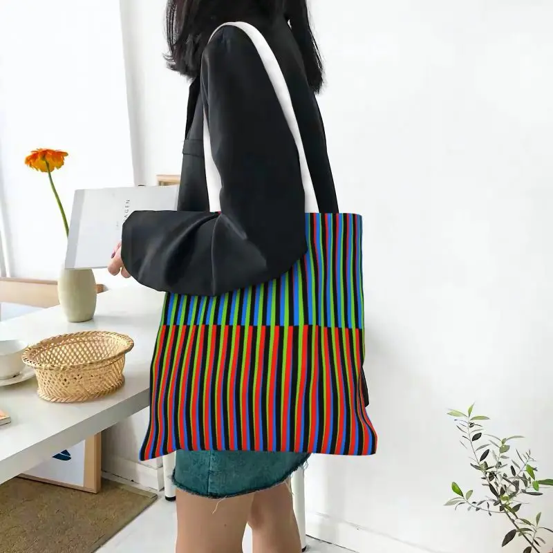 Maiquetia Venezuela Cruz Diez Grocery Shopping Bag Printing Canvas Shopper Tote Shoulder Bags Large Capacity Durable Handbag