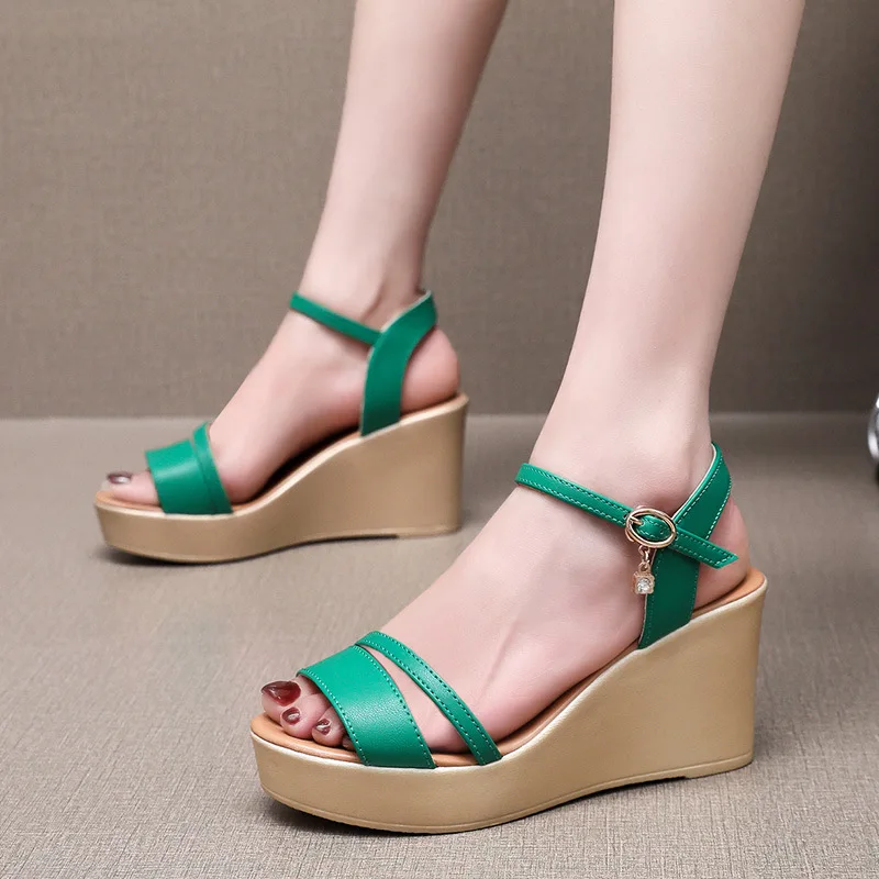 Green Wedge Sandals Women Wedges Heel Open Toe Beach Shoes High Heel Platform Sandals