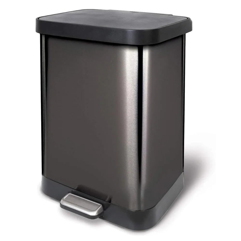 

Stainless Steel Step Trash Can with Odor Protection | Large Metal Kitchen Garbage Bin with Soft Close Lid, Foot Pedal and Waste