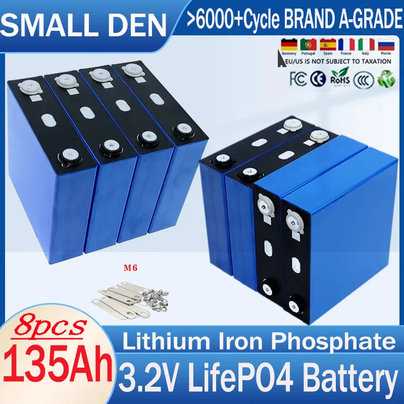 

8PCS New 3.2V 135Ah Lifepo4 Rechargeable Battery Grade A High Power 7000 Cycle Life DIY 12V24V Golf cart RV Solar Inverter Yacht