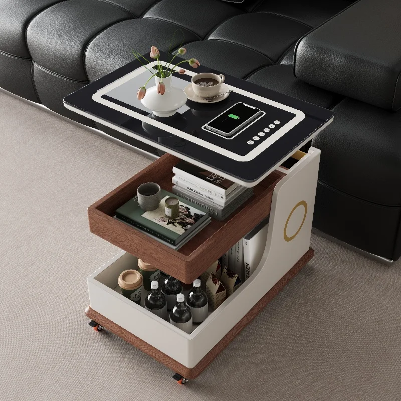 Hot Selling Luxury Wooden Home Bluetooth Speaker Side Tables Wireless Charging Storage Removable Coffee Tables And Home Trolleys