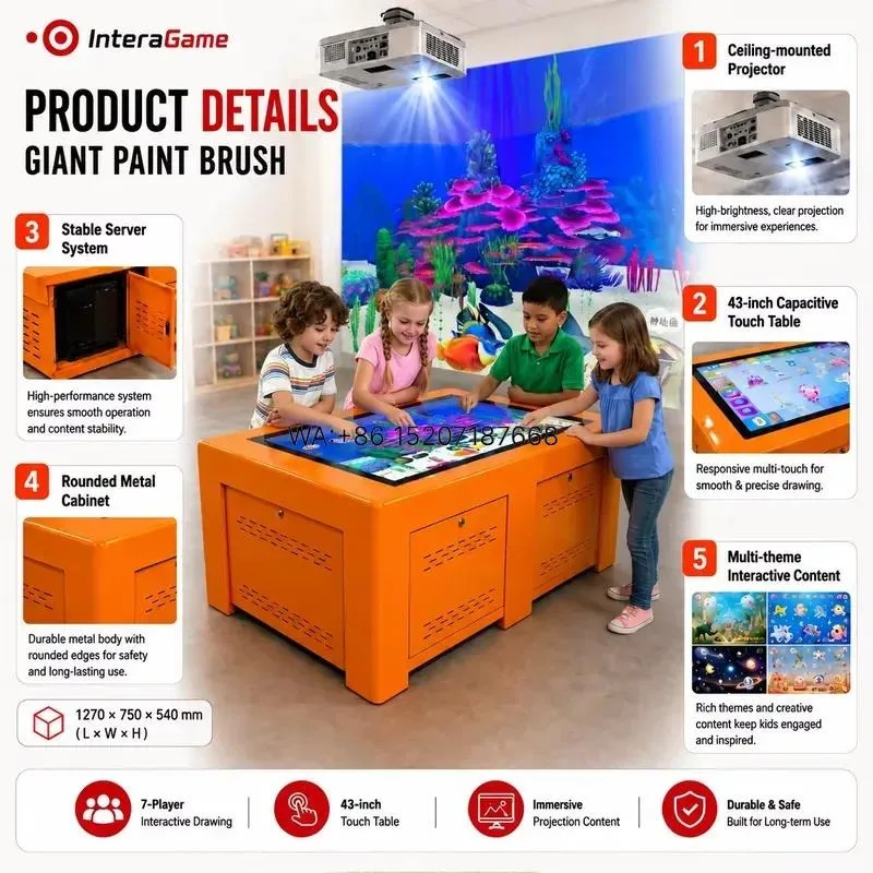 Wmwmnu Interactive Touch Painting Table 43 Inch Multi-Touch Kids Drawing Table with Immersive Projection Linkage for Indoor