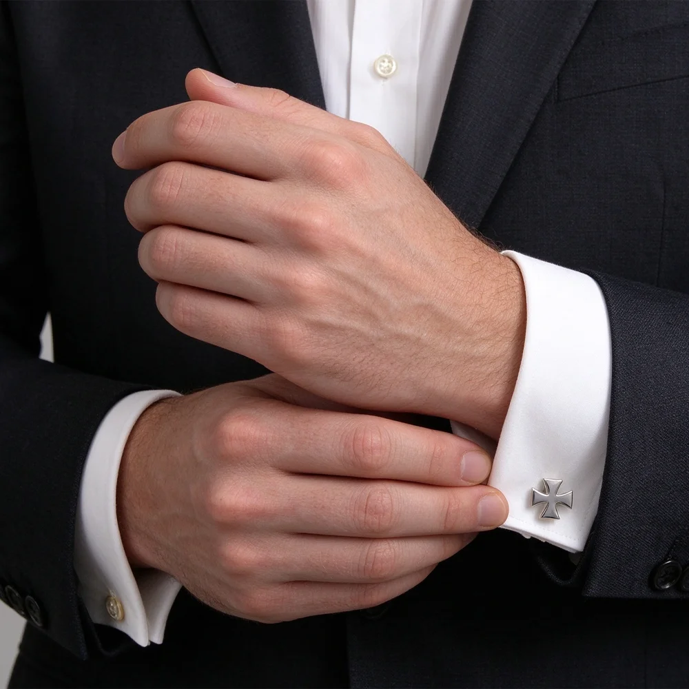 Shiny Silver Cross Shape Cufflinks Polished Metal Men Shirt Cuff Links Classic Suit Decor Jewelry Gift for Men Wedding Business