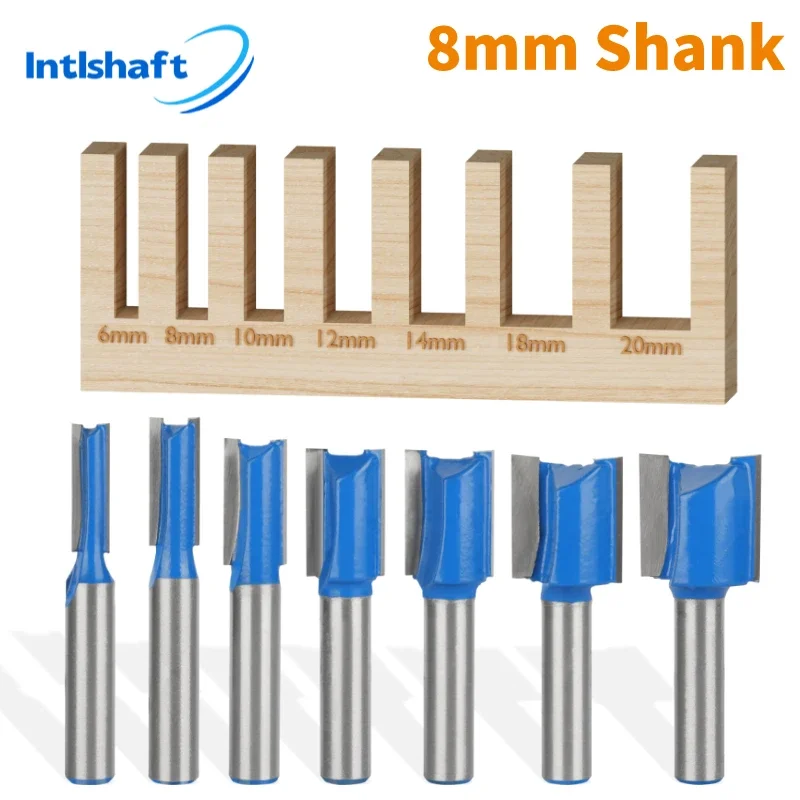 Intlshaft 7PCS 8MM SHANK STRAIGHT BIT ROUTER BITWOODWORKING MILLING CUTTER FOR WOOD BIT FACE MILL