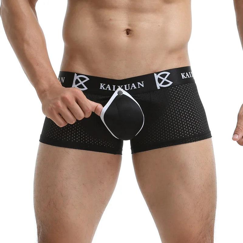 Penis Pouch Open Front Abnehmbare Sexy Männer Unterwäsche Höschen Mesh Eis Seide männer Boxer Shorts Low Rise Big Dick homosexuell Dessous